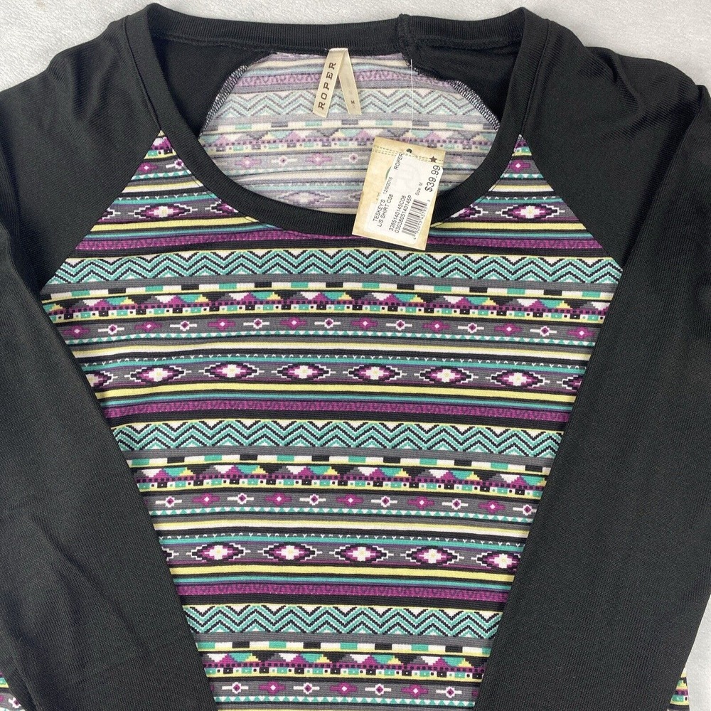Roper Womens Aztec Medium Multicolor Polyester L/S T-Shirt NWT - Picture 3 of 11